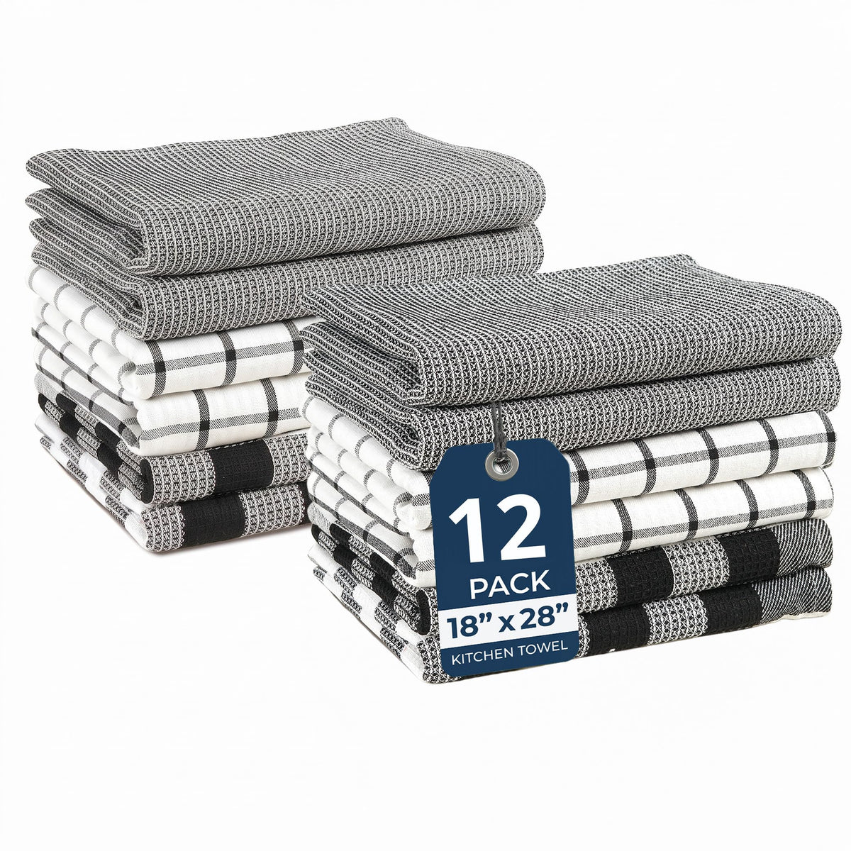 LANE LINEN 100% Cotton Kitchen Dish Cloths, Ultra Soft Absorbent Quick Drying Dish Towels, Multiweave Wash Cloths Dish Towel Sets, 13x28 Inches, 4 Pack - Grey