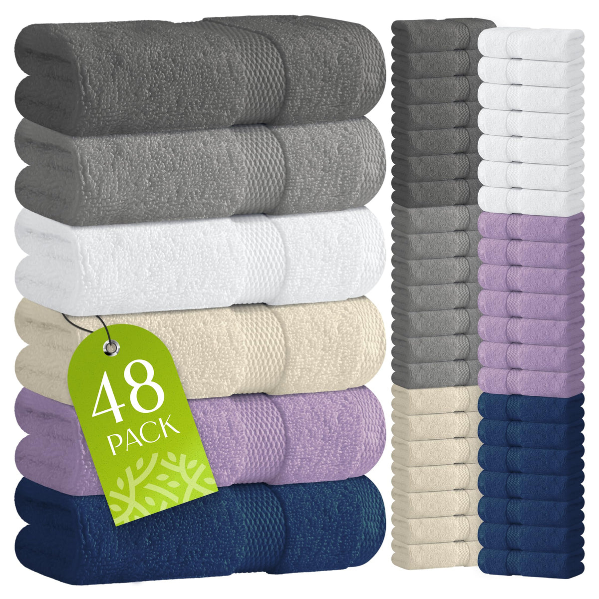 Premium Dish Towels for Kitchen, 8 Pack, 16x26 - 100% Cotton Kitchen Towels with Hanging Loop, Ultra Absorbent and Thick 410 GSM, Multicolor