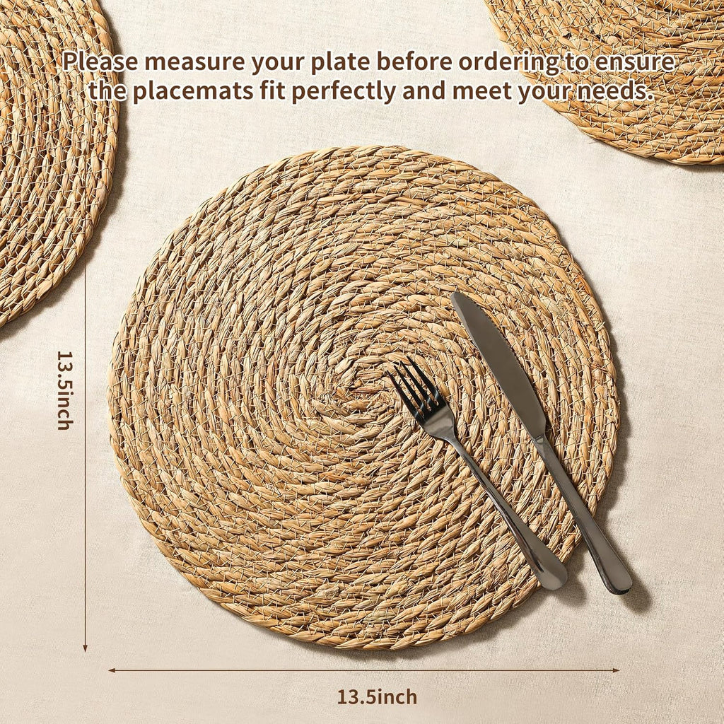13.8'' Round Woven Placemats Set of 12, Boho Wicker Chargers, Terrekraft
