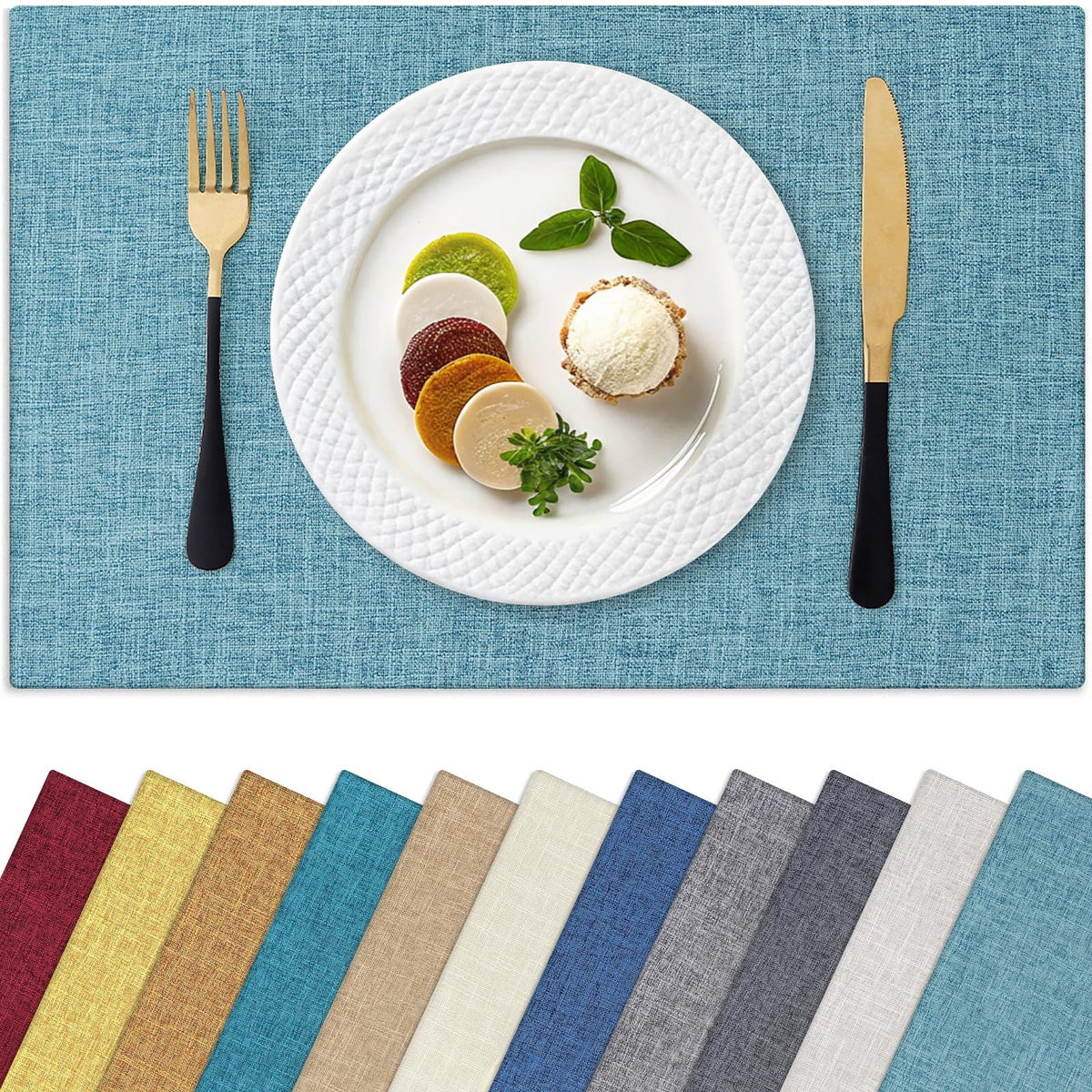 Homaxy Cloths Placemats for Dining Table Set of 6, 13" x 19", Flaxen