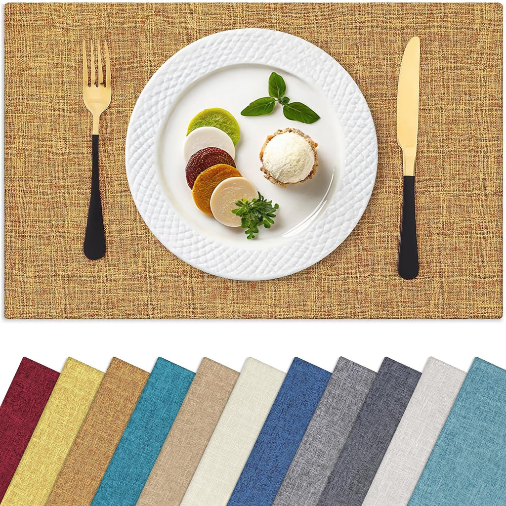 Homaxy Cloths Placemats for Dining Table Set of 6, 13" x 19", Flaxen