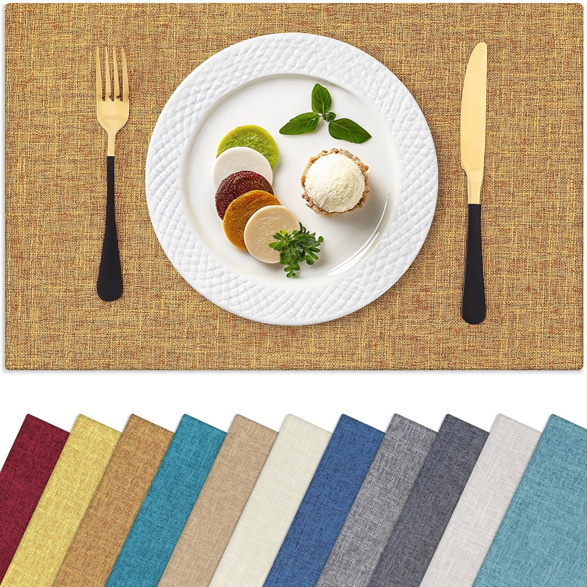 Homaxy Cloths Placemats for Dining Table Set of 6, 13" x 19", Flaxen