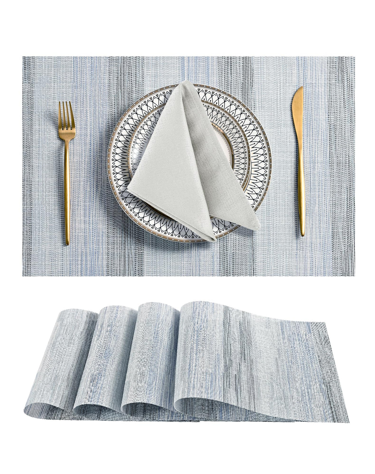 Beige Placemats Set of 6 - Heat-Resistant, Non-Slip Table Mats, Washable Woven Vinyl for Indoor & Outdoor Dining