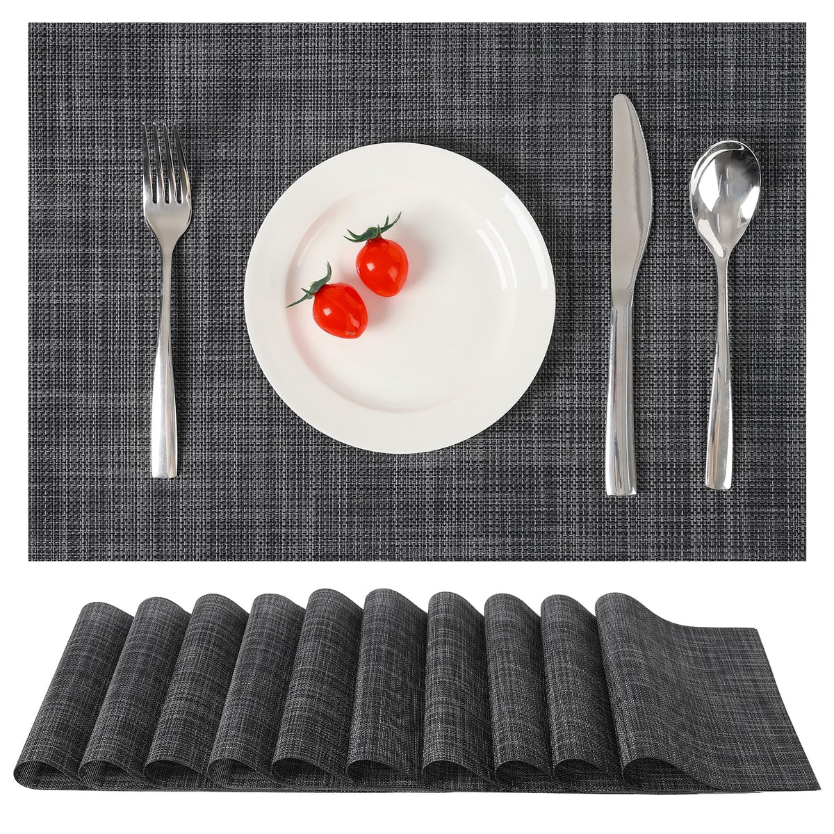 Myir JUN Black Placemats Set of 8 Kitchen and Dining Table Placemats