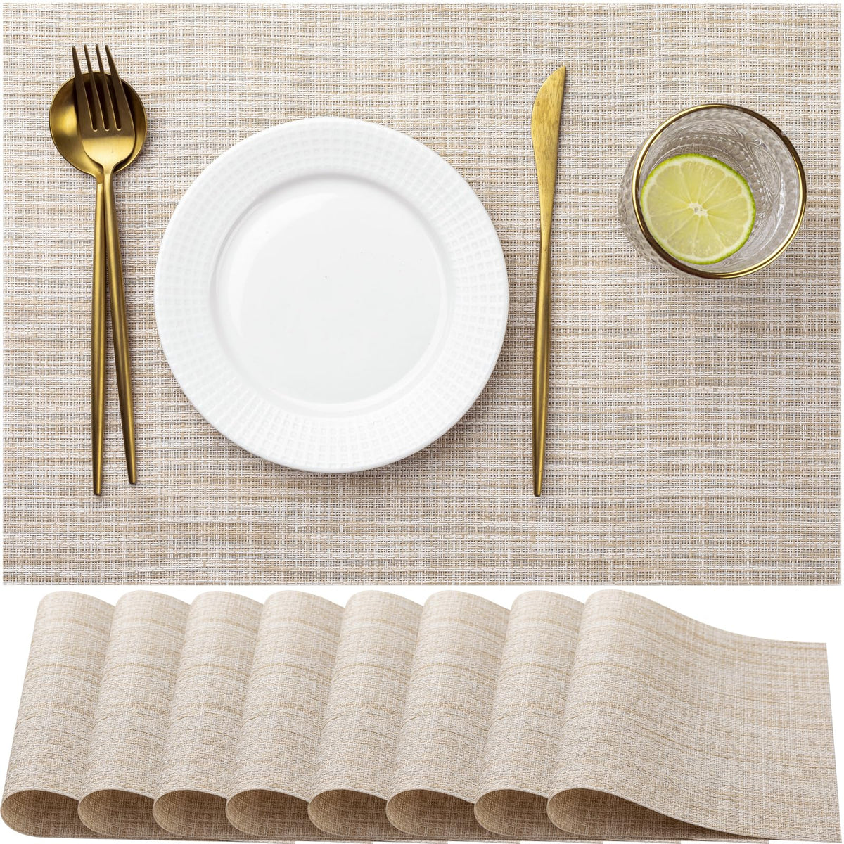 LEXMORE Placemats Set of 4 Vinyl/Plastic Woven Place Mats for Kitchen Table Indoor/Outdoor Washable Placemat Wipeable Dining Table Mats(Navy Blue)