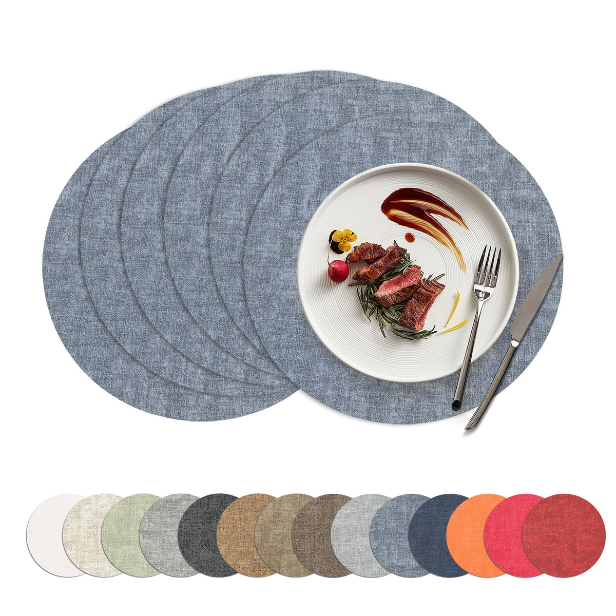 Placemats Set of 4, 15 Inch Round Faux Leather Place Mats