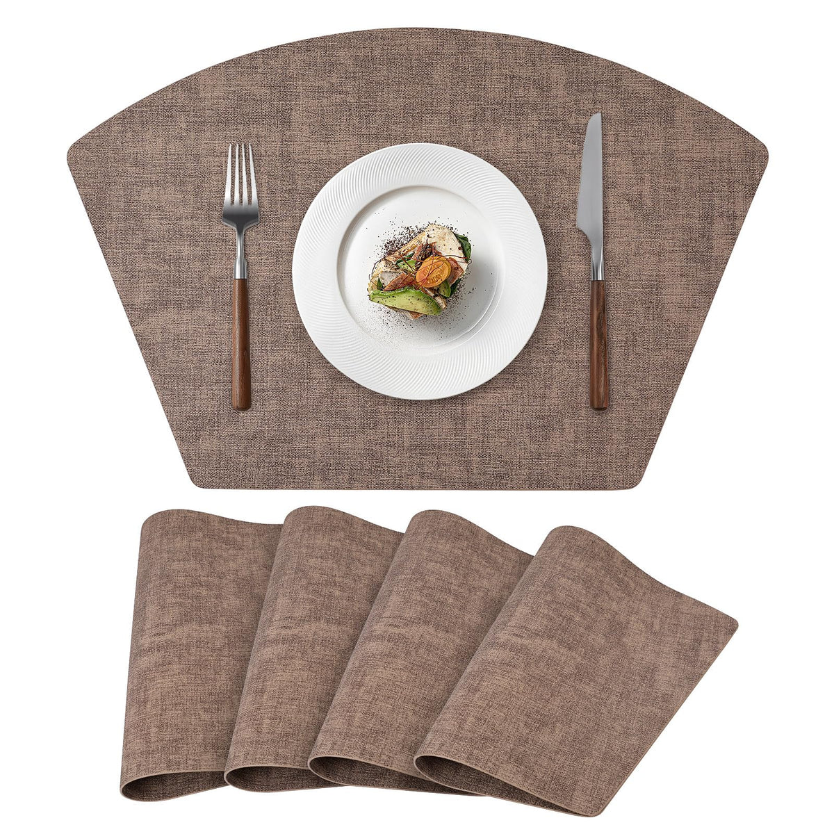 Round Table Placemats Set of 4, Faux Leather Wedge Shape Place Mats Heat Resistant Wipeable Washable Table Mats for Dining Outdoor Indoor, Green