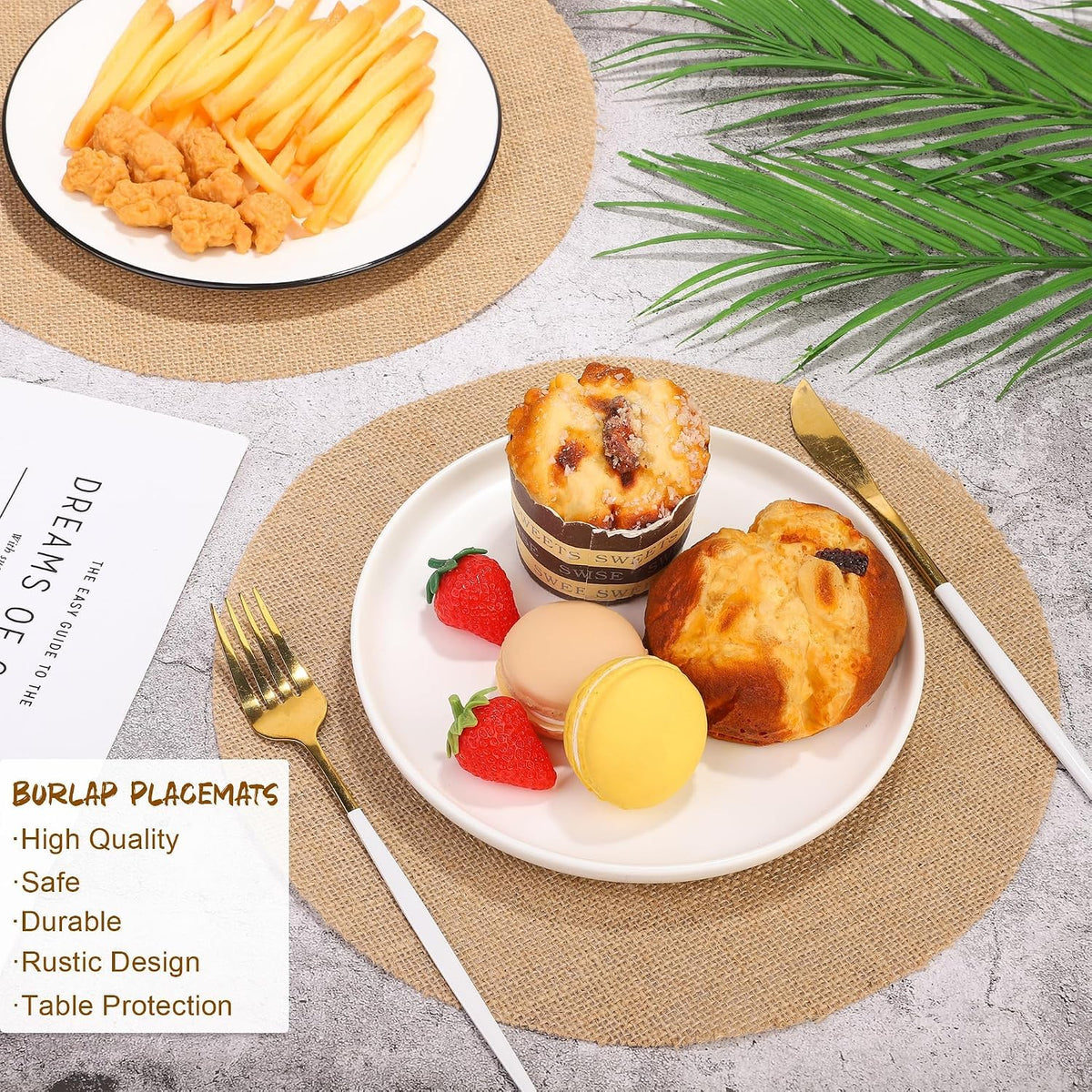 Aneco 50 Pcs Round Burlap Placemats 11.8 Inch Reusable Fall Table Mats