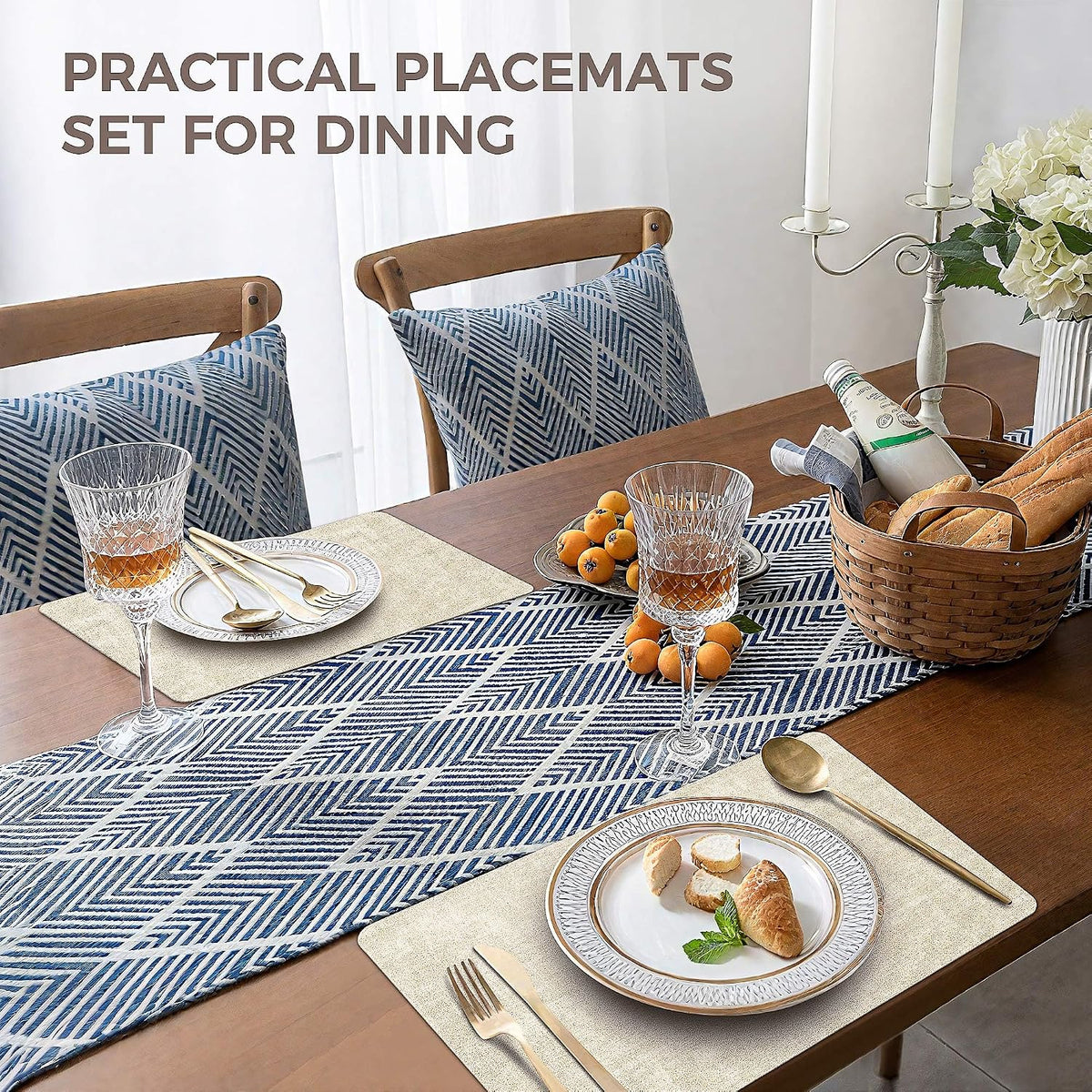NCUE Vinyl Placemats Set of 6, 17"x12" Wipeable Place Mats with Coasters