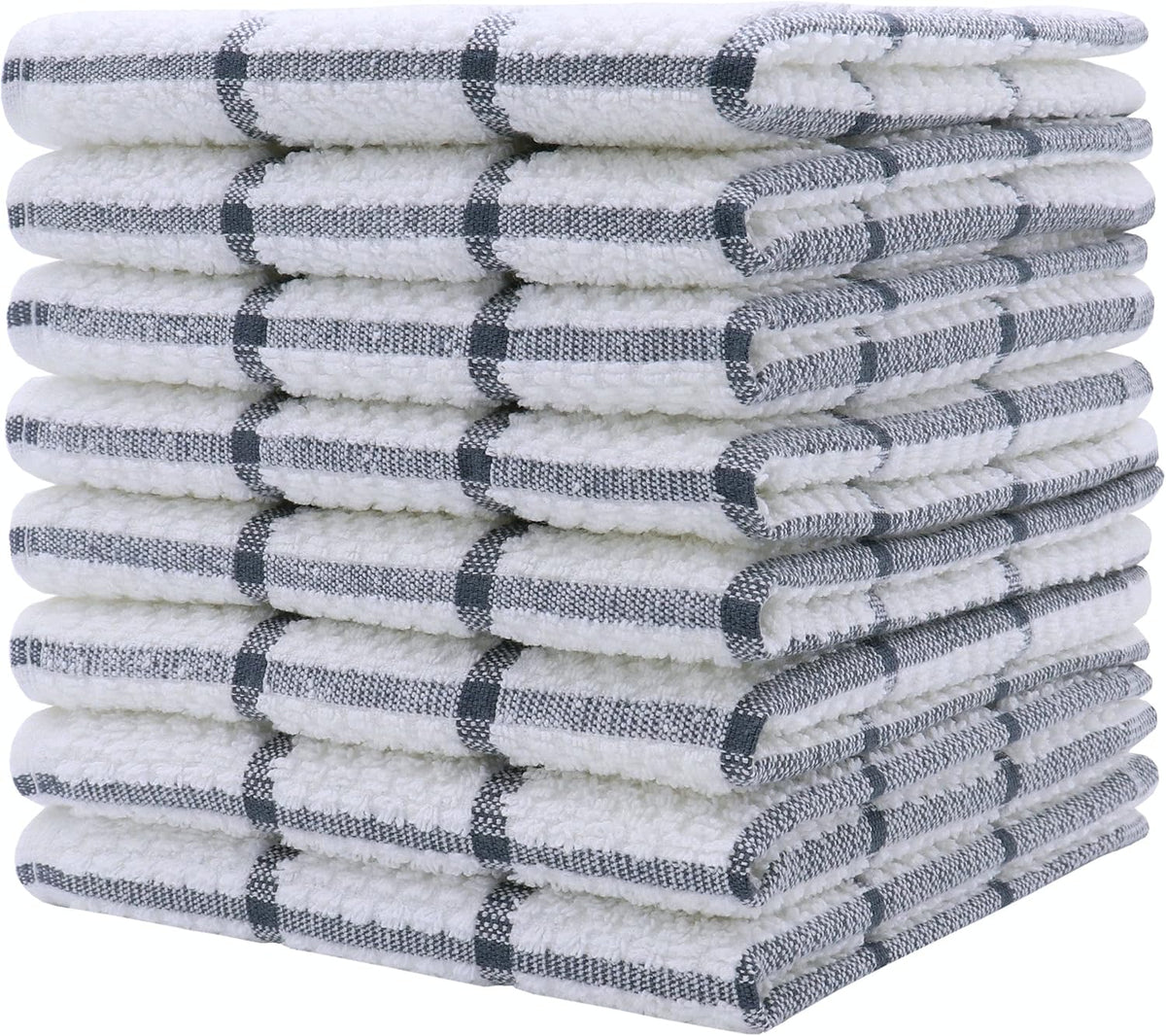 Cotton Dish Towels for Kitchen, Dish Rags, 12 x 12 Inches, 8pc, Grey