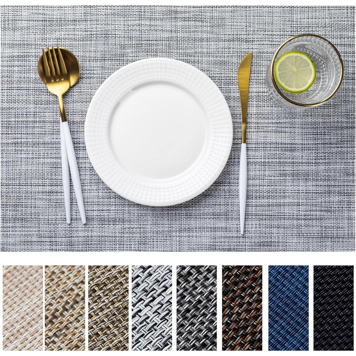 LEXMORE Placemats Set of 4 Vinyl/Plastic Woven Place Mats for Kitchen Table Indoor/Outdoor Washable Placemat Wipeable Dining Table Mats(Navy Blue)