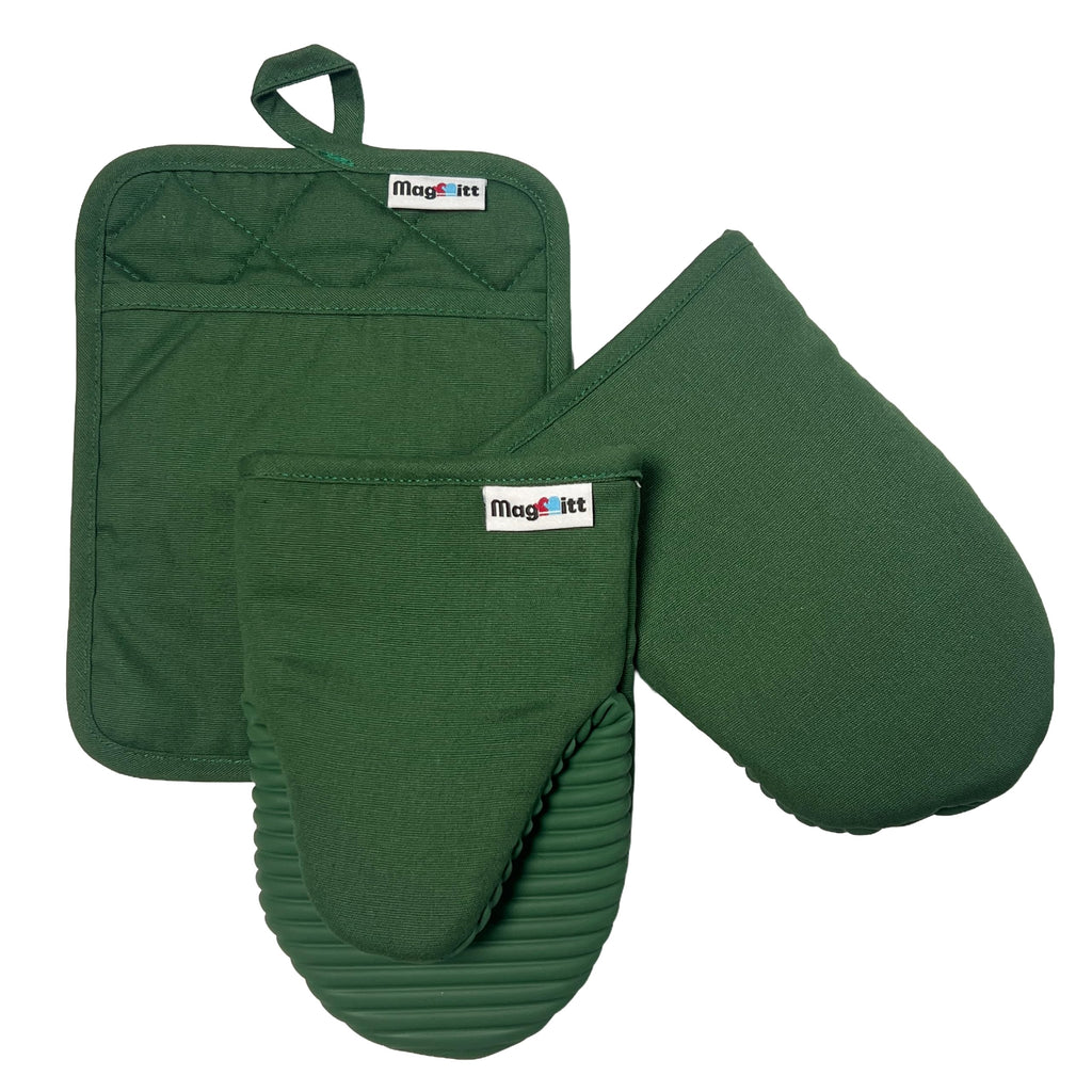MagMitt Magnetic Oven Mitts & Pot Holder 3 Pc Set, High Heat Silicone Black