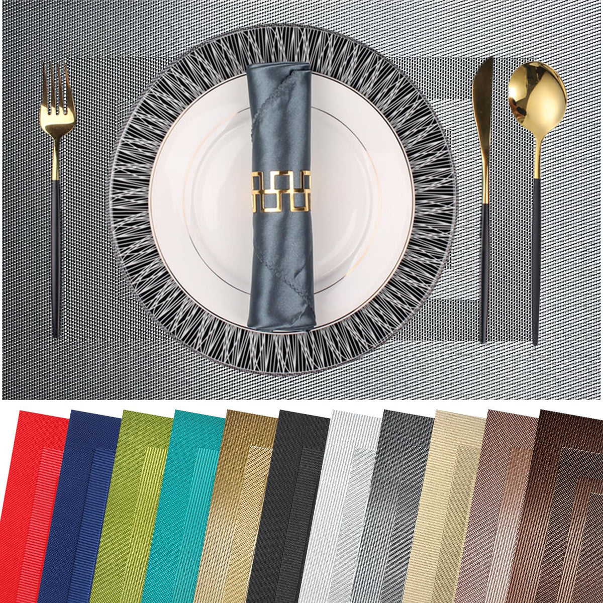 PIGCHCY Placemats,Washable Vinyl Woven Table Mats,Elegant Durable Placemats for Dining Table Set of 6 (Bamboo-Brown)