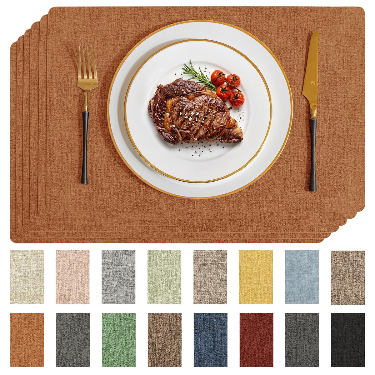Romanstile Faux Leather Vinyl Placemats Set of 6, Beige