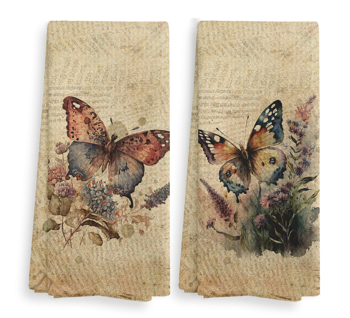 Vintage Floral Kitchen Towels and Dishcloths Set of 2, Vintage Decorative Kitchen Towels, Bouquet Decorative Towels, Retro Wildflower Drying Cloth Hand Towels for Bathroom Kitchen, 16×24 Inches