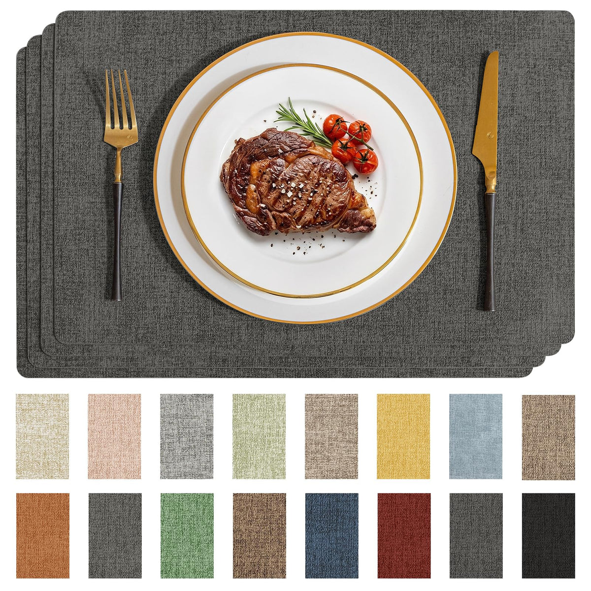 Romanstile Faux Leather Vinyl Placemats Set of 6, Beige