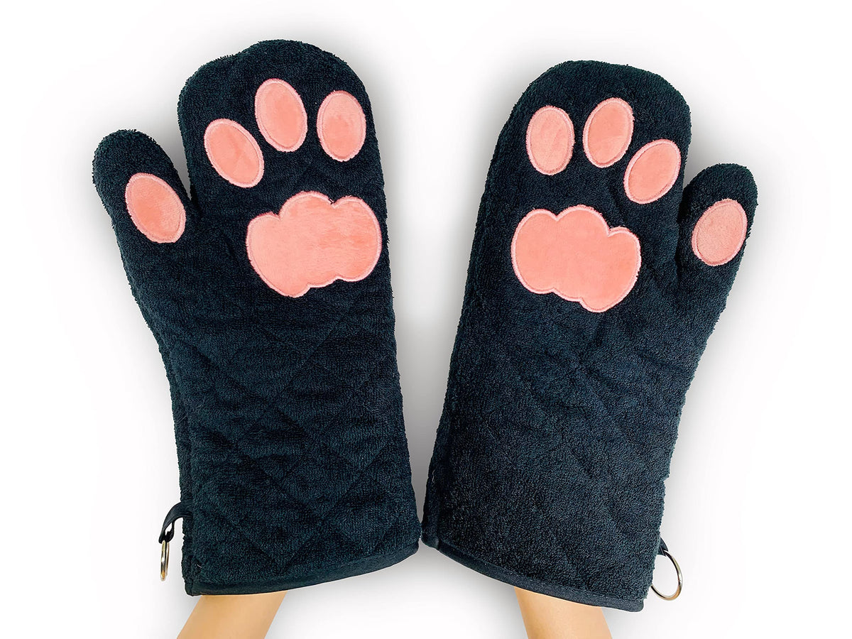 Cricket & Junebug Oven Mitts Cat Paws - White and Pink