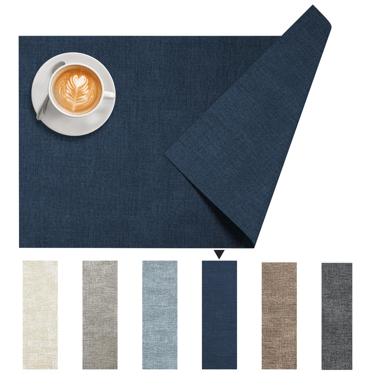 DOLOPL Placemats Set of 6, Reversible Faux Leather Place Mats, Dusty Blue