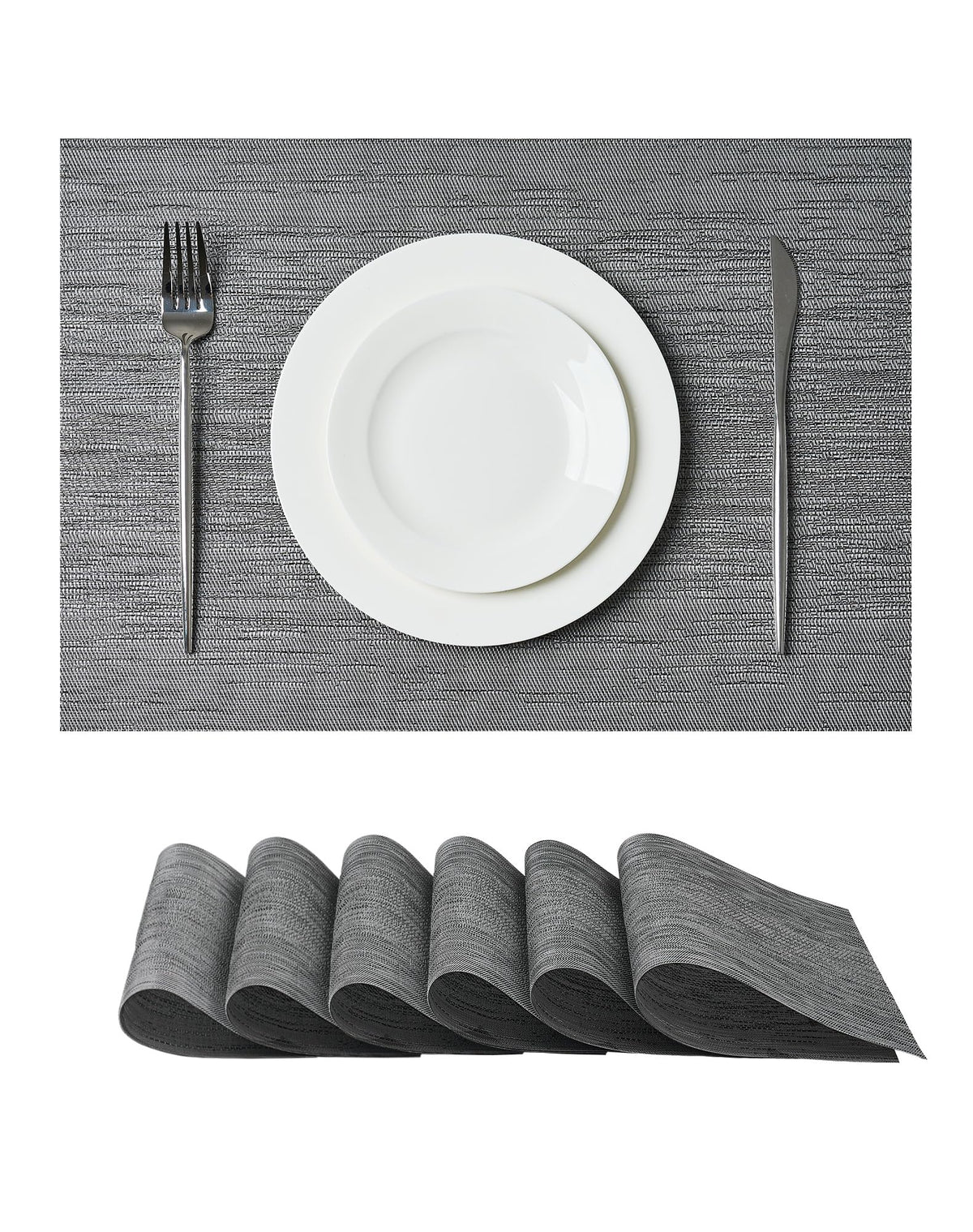 Beige Placemats Set of 6 - Heat-Resistant, Non-Slip Table Mats, Washable Woven Vinyl for Indoor & Outdoor Dining