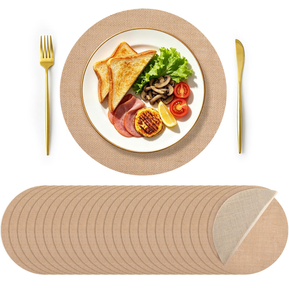 50 Pieces 11.8 Inch Burlap Round Placemats,Reusable Rustic Jute Table Mats