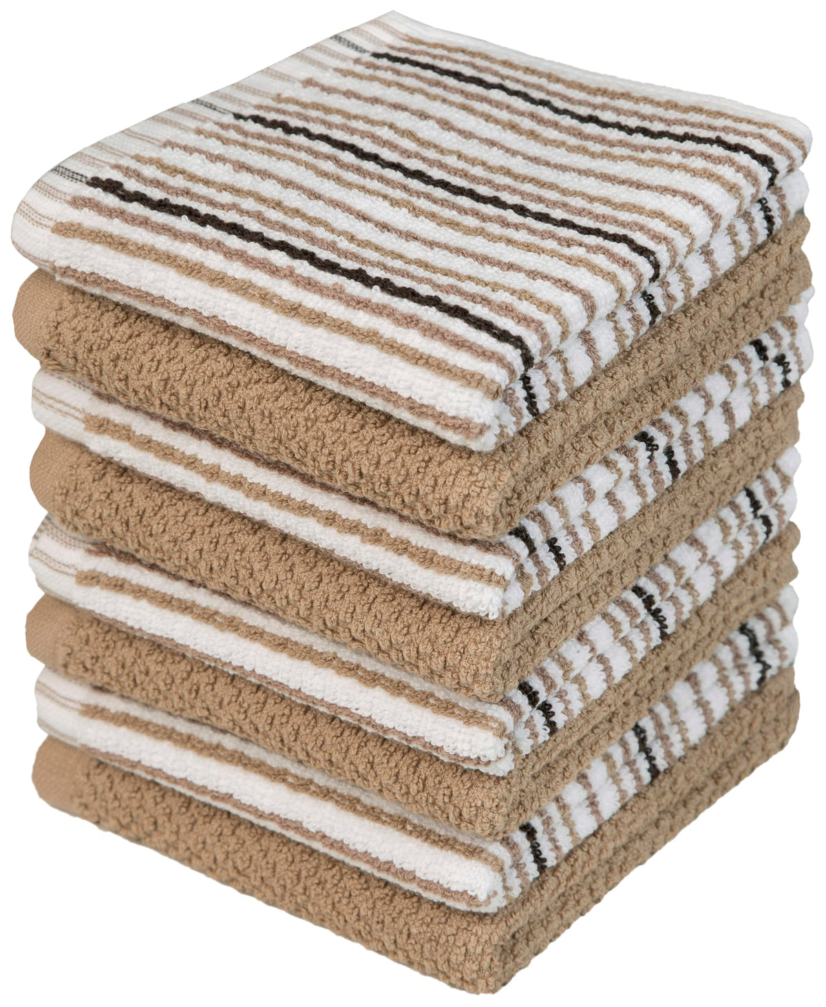 Bumble Kitchen Towels 6 Pack 100% Cotton 16"x26" - Tan Wide Stripe