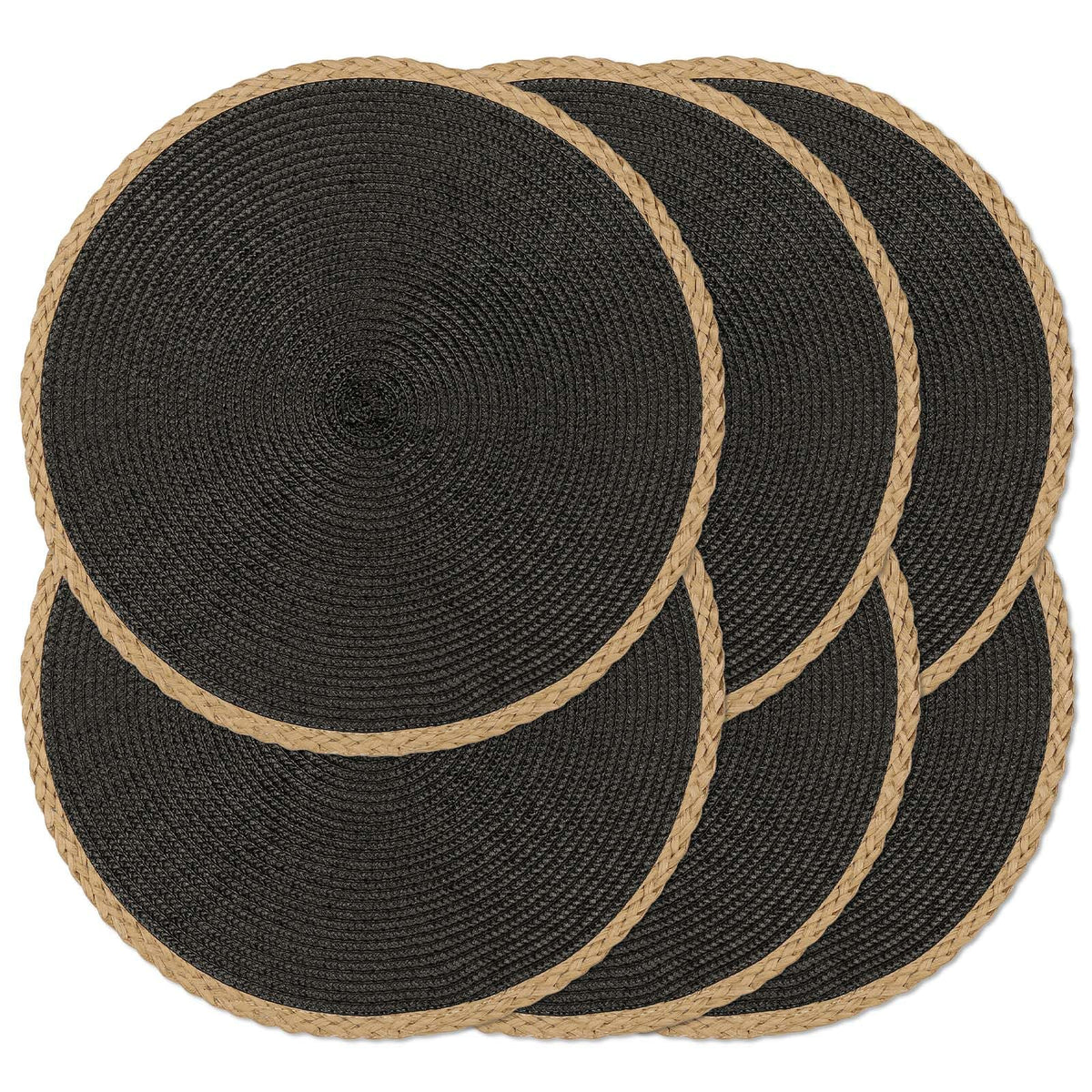 Round Placemats Set of 4, Woven Table Mats, Thin Edge, Black