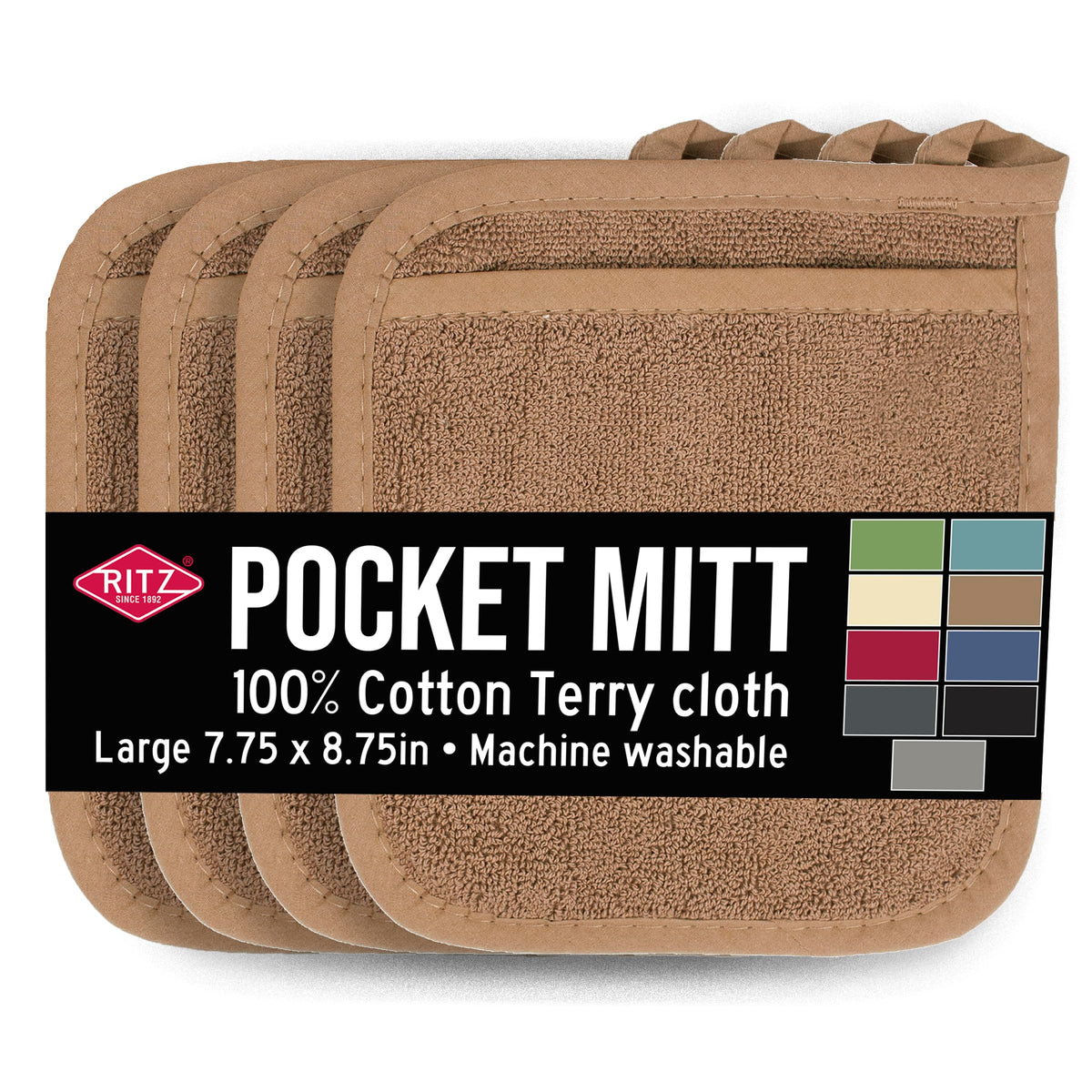 RITZ Terry Pocket Mitt & Hot Pad: Unparalleled Heat Resistant, Durable 100% Cotton – Ergonomically Designed for Optimal Grip – Easy-Care Machine Washable – 2-Pack, Paprika