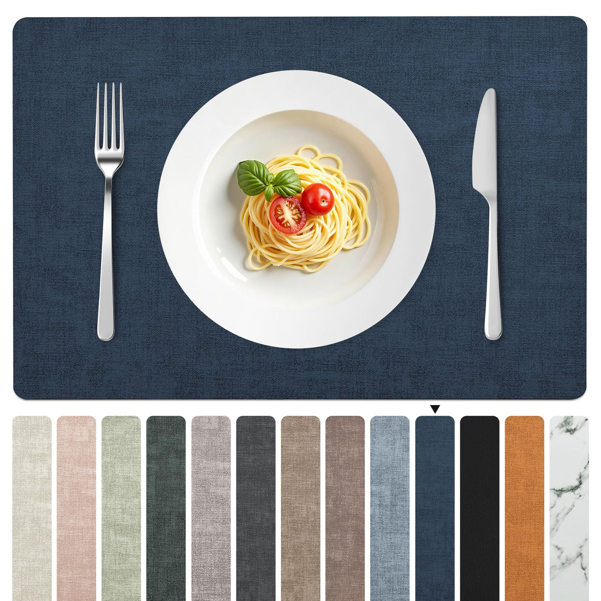 FROMHEART Faux Leather PU Placemats Set of 6 (Light Blue,11.8" x 17")