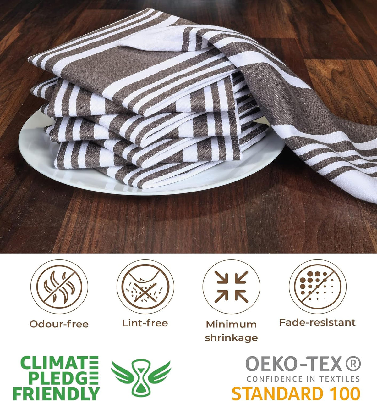 Urban Villa Kitchen Towels Cotton Dish Towels 12”x12” (Set of 8) Grey White