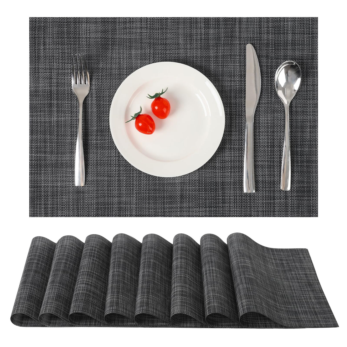 Myir JUN Black Placemats Set of 8 Kitchen and Dining Table Placemats