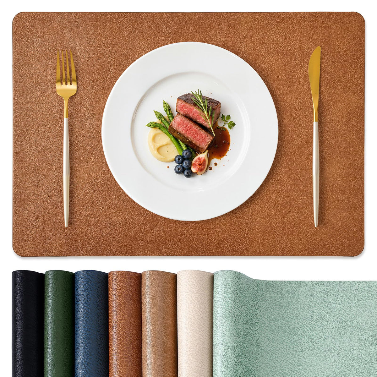 homing Faux Leather Vinyl Placemats Set of 6, Easy to Clean, Beige