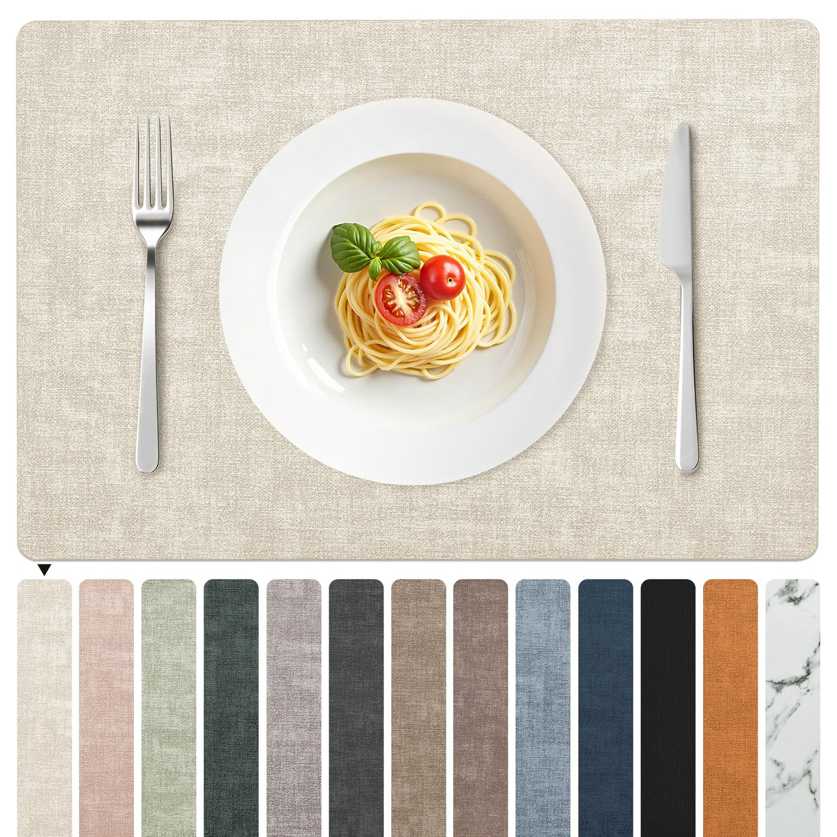 FROMHEART Faux Leather PU Placemats Set of 6 (Light Blue,11.8" x 17")