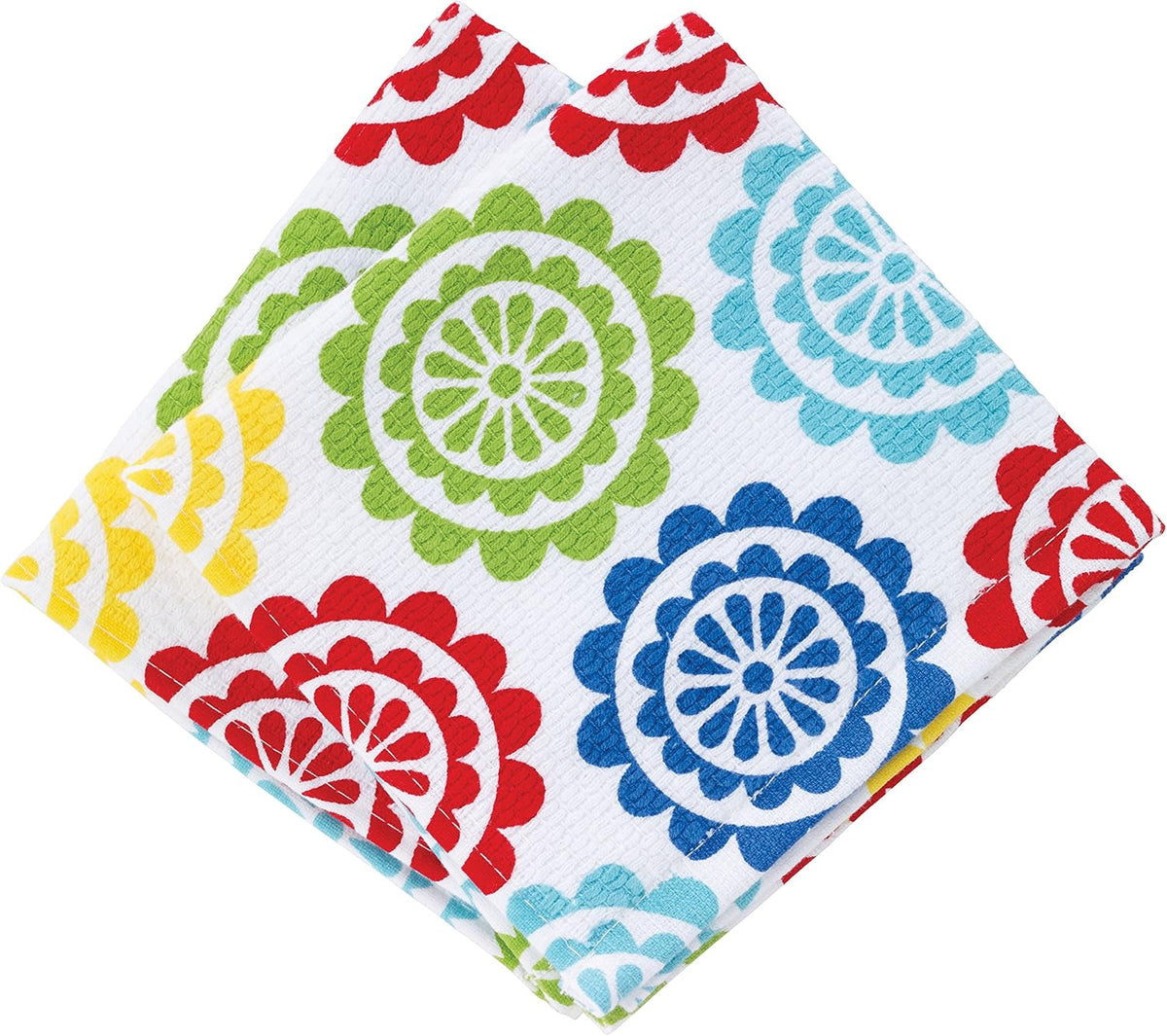 T-fal Textiles Highly Absorbent 100% Cotton Double Sided Printed Dish Cloths, 12" x 12", Set of 2, Medallion Red/Multi