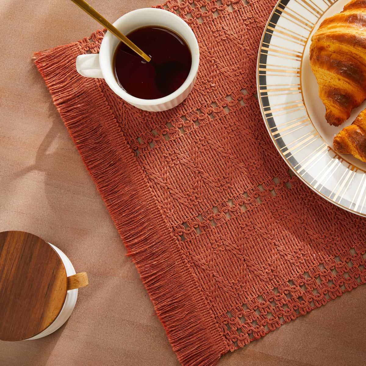 ZeeMart Macrame Style Boho Placemats Set of 4, Olive 12x20 Inch