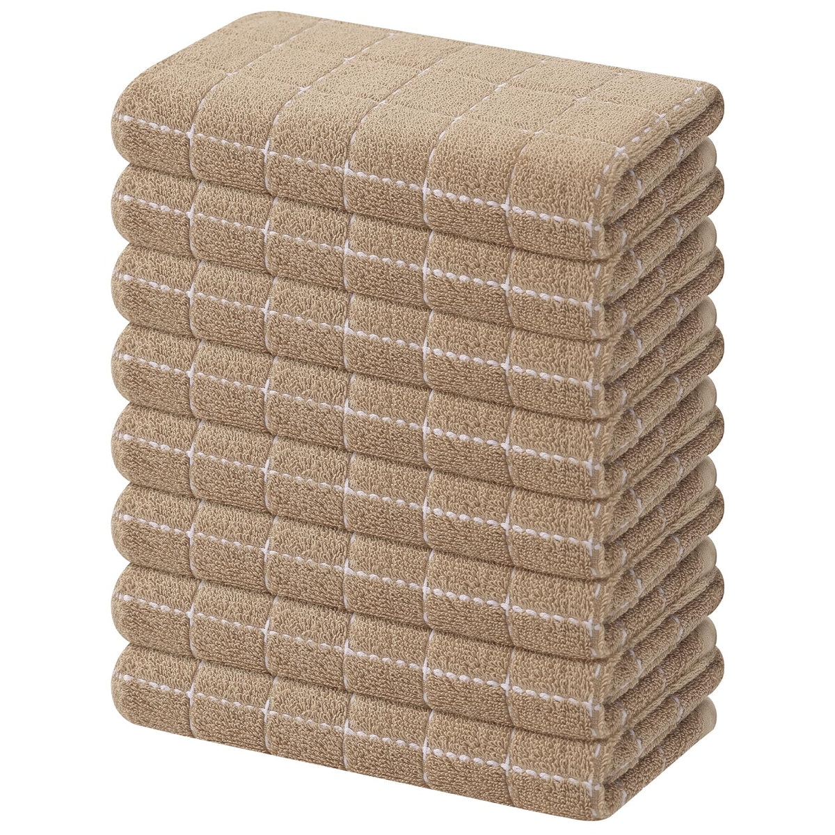 Mordimy Cotton Terry Checkered Kitchen Towels, 16"x 26", 4 Pack, Tan