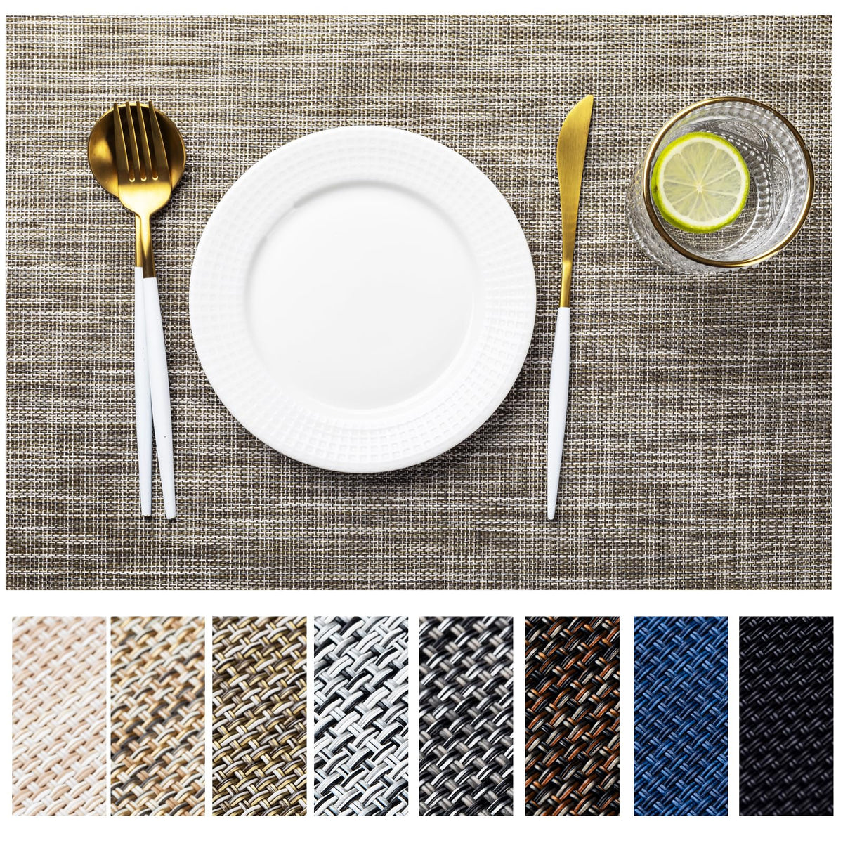 LEXMORE Placemats Set of 4 Vinyl/Plastic Woven Place Mats for Kitchen Table Indoor/Outdoor Washable Placemat Wipeable Dining Table Mats(Navy Blue)