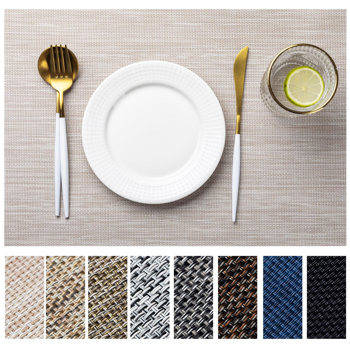 LEXMORE Placemats Set of 4 Vinyl/Plastic Woven Place Mats for Kitchen Table Indoor/Outdoor Washable Placemat Wipeable Dining Table Mats(Navy Blue)