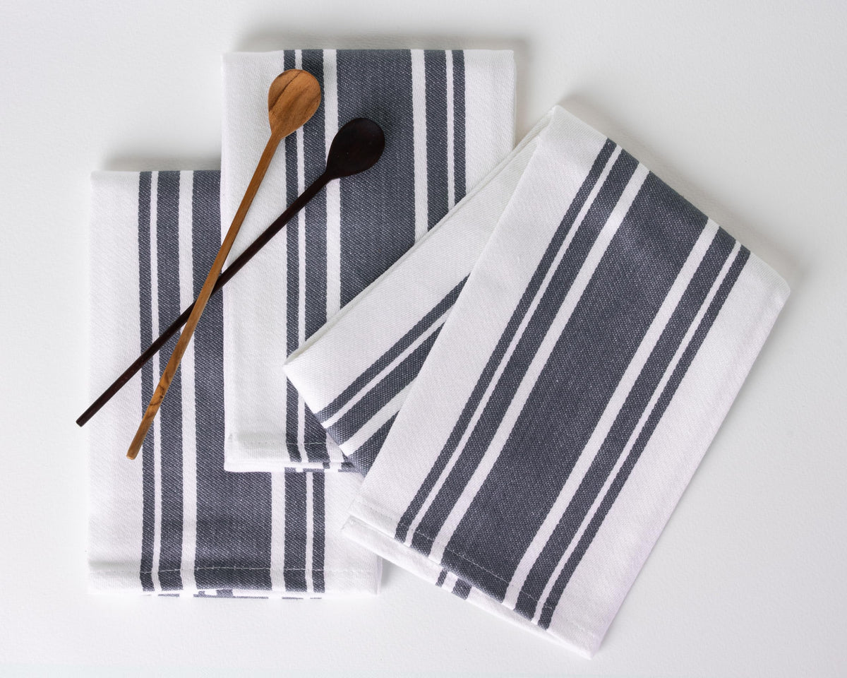 Kitchen Towels Set – Pack of 6 (20’’ x 30’’) Extra Large Premium Cotton Dish Towels for Kitchen – Chain Stripe Towels – Absorbent – 100% Cotton – with Hanging Loop – Beige
