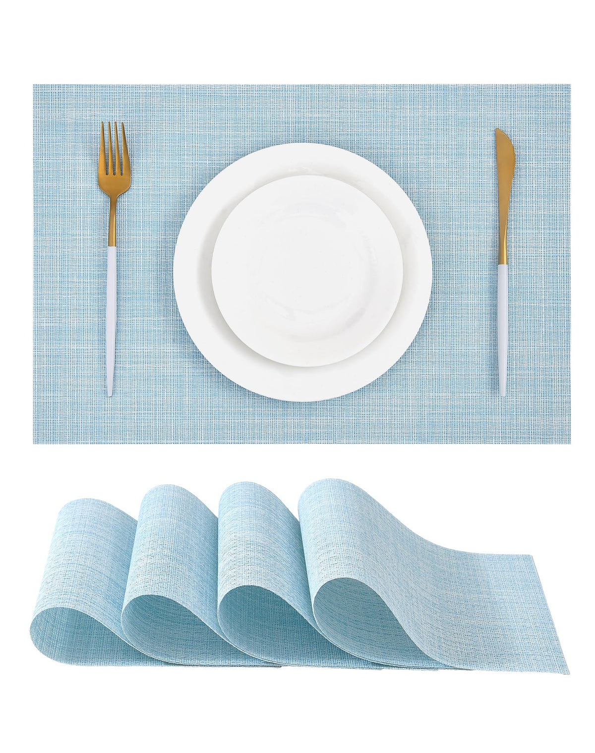 Beige White Placemats Set of 4 - Heat Resistant Non-Slip Place mats for Dining Table, Washable Durable PVC Vinyl Woven Table Mats(Beige White, 4)