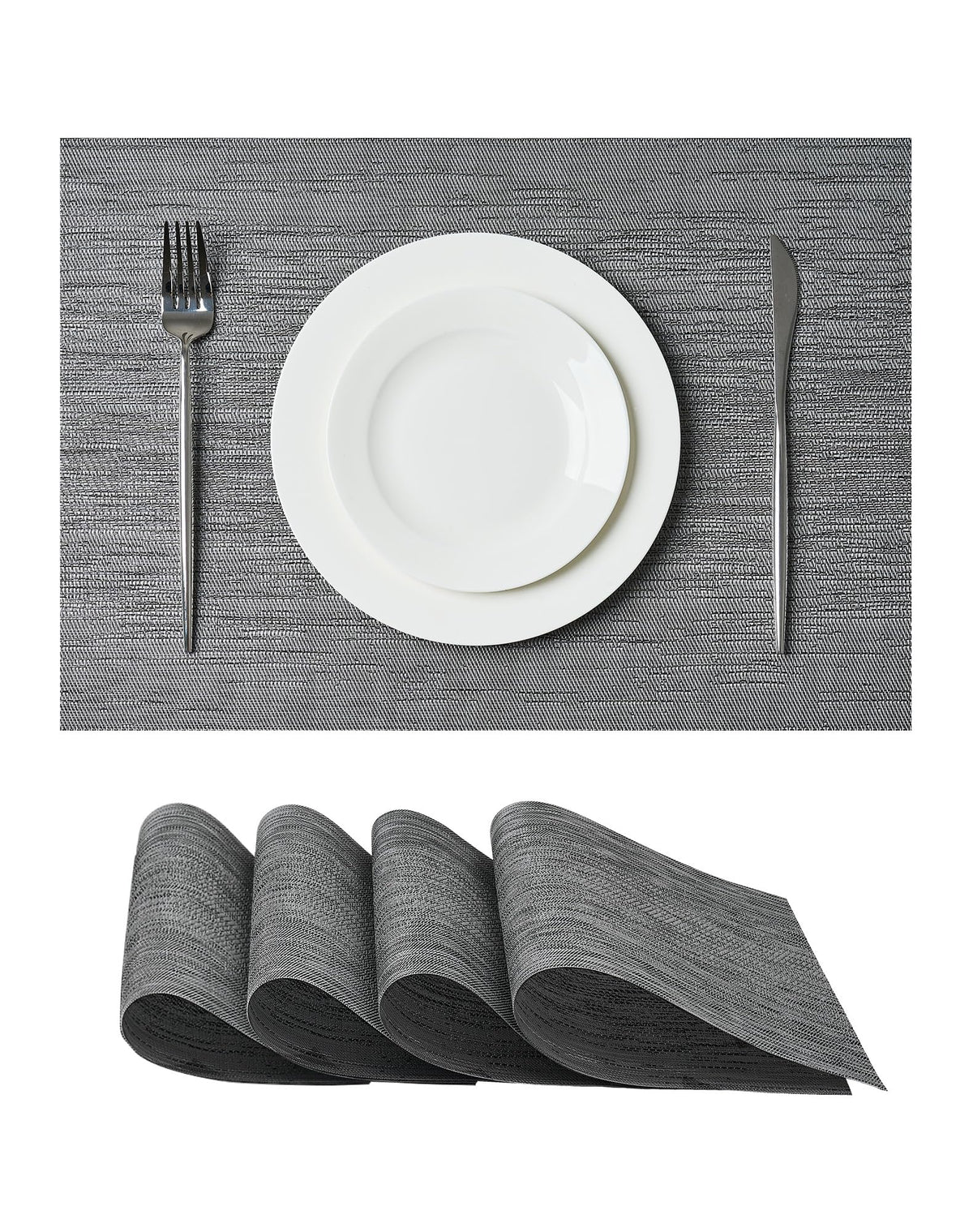 Beige Placemats Set of 6 - Heat-Resistant, Non-Slip Table Mats, Washable Woven Vinyl for Indoor & Outdoor Dining