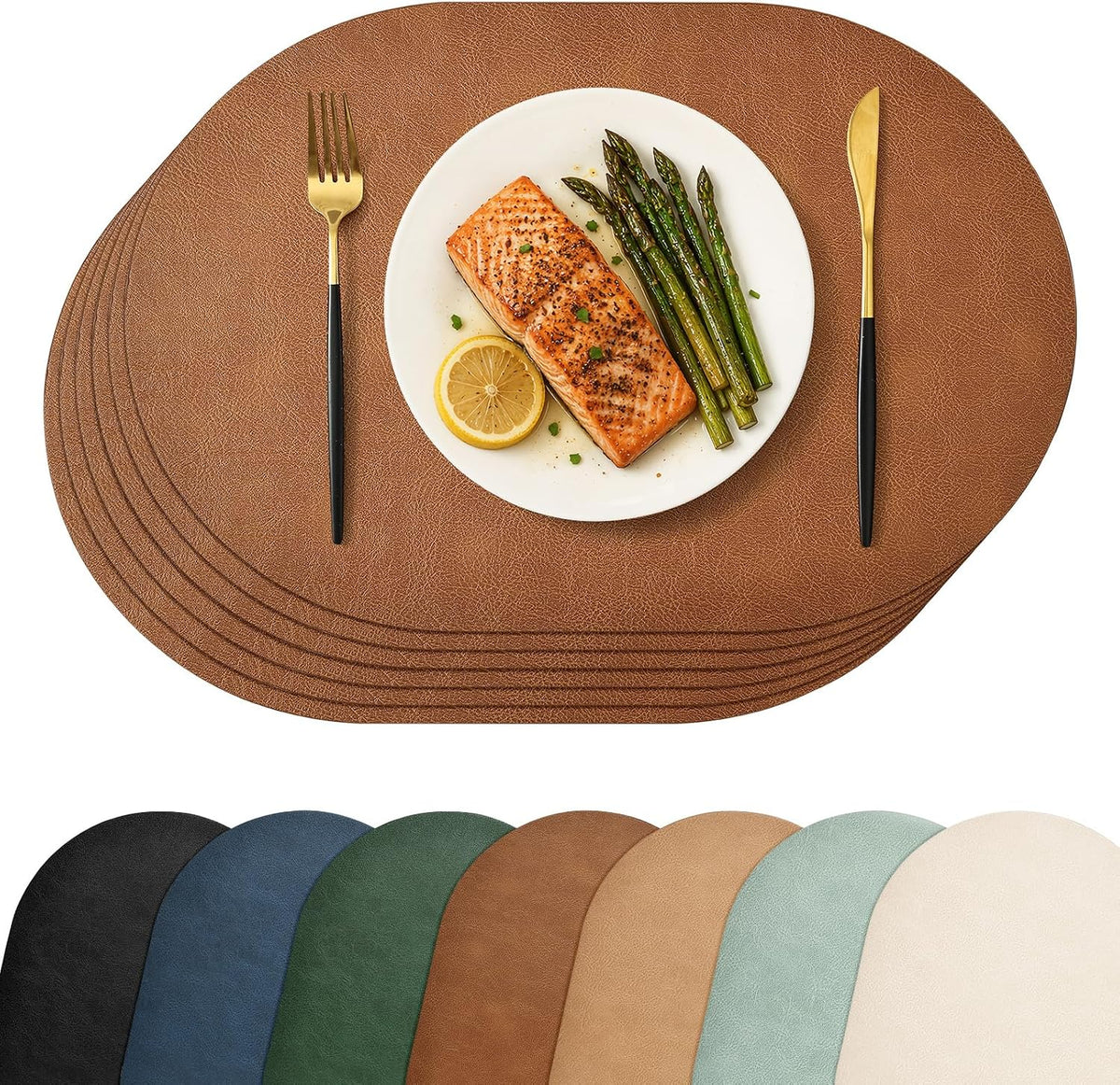 Homaxy Oval Heat Resistant Placemats Set of 6, Reddish Brown