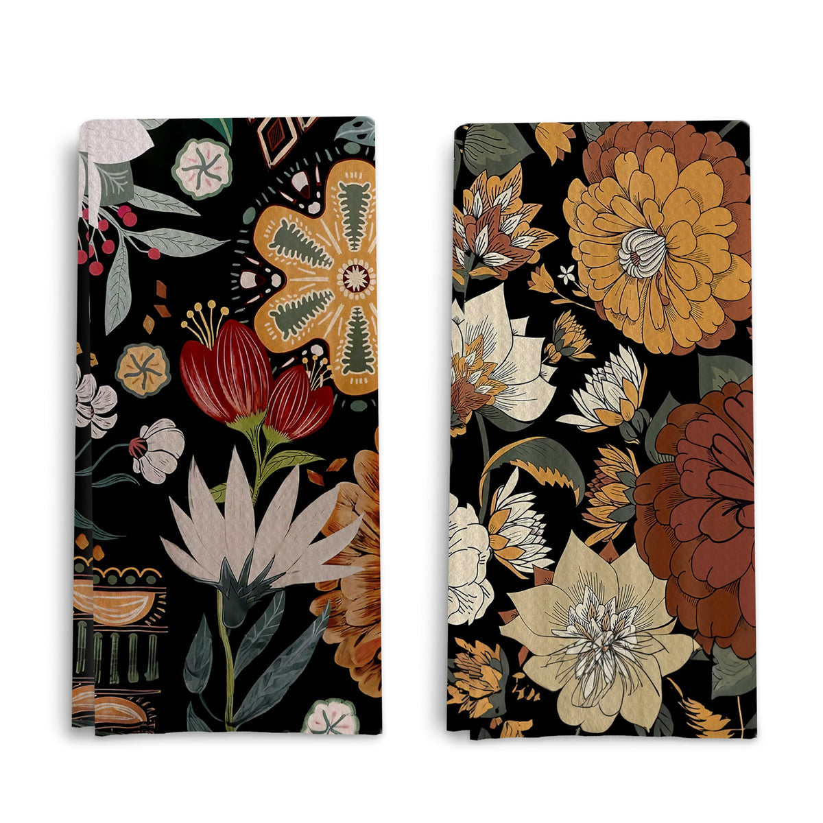 Abstract Floral Kitchen Dish Towels - Vintage Waffle Weave Kitchen Towels, Retro Flower Waffle Weave Decorative Kitchen Towels, Boho Hand Towels for Bathroom (16×24 Inches)