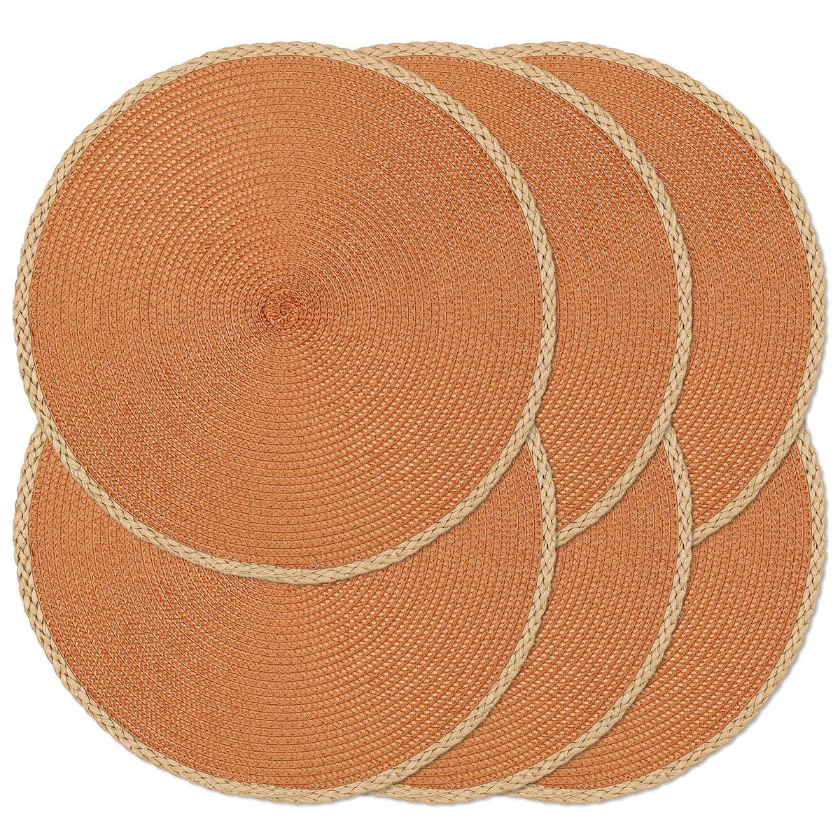 Round Placemats Set of 4, Woven Table Mats, Thin Edge, Black