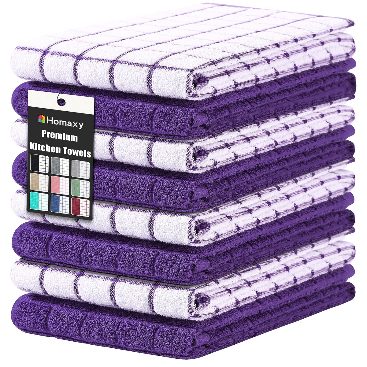 Homaxy Large Premium Cotton Kitchen Towels 16"x 28", 6 Pack, Grey