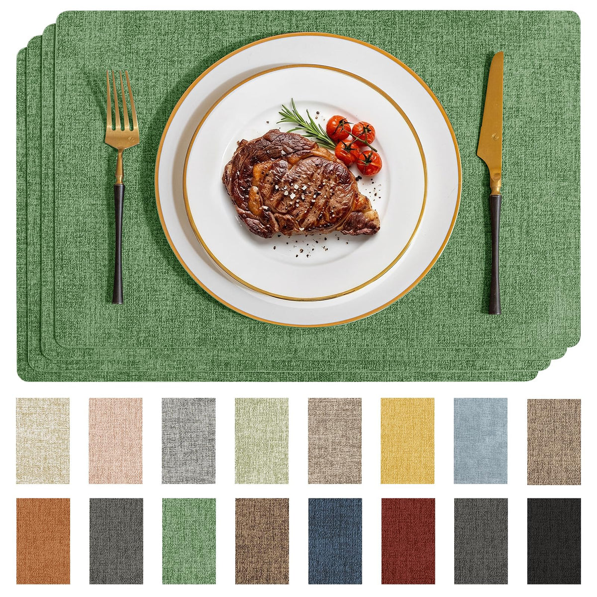 Romanstile Faux Leather Vinyl Placemats Set of 6, Beige