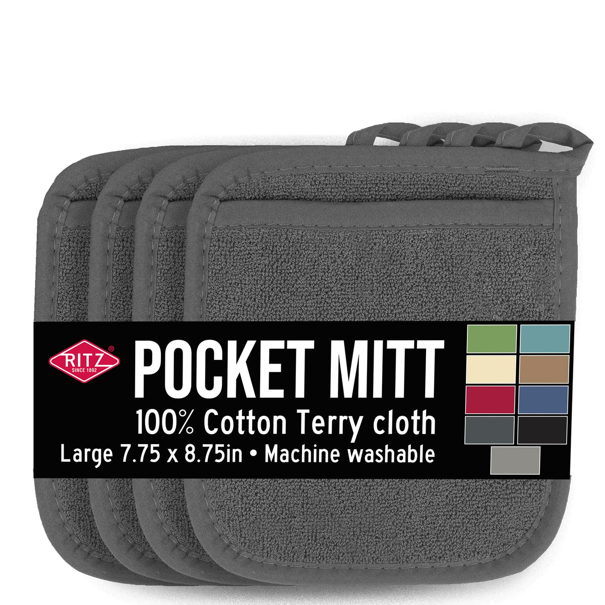 RITZ Terry Pocket Mitt & Hot Pad: Unparalleled Heat Resistant, Durable 100% Cotton – Ergonomically Designed for Optimal Grip – Easy-Care Machine Washable – 2-Pack, Paprika
