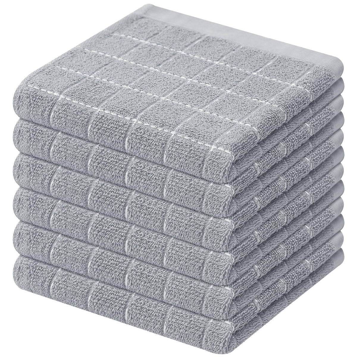 Mordimy Cotton Terry Checkered Kitchen Towels, 16"x 26", 4 Pack, Tan