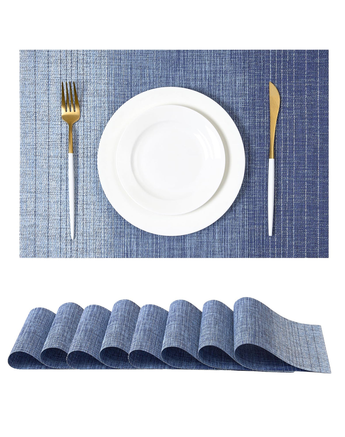 Beige Placemats Set of 6 - Heat-Resistant, Non-Slip Table Mats, Washable Woven Vinyl for Indoor & Outdoor Dining