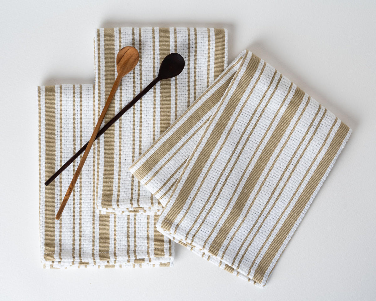Kitchen Towels Set – Pack of 6 (20’’ x 30’’) Extra Large Premium Cotton Dish Towels for Kitchen – Chain Stripe Towels – Absorbent – 100% Cotton – with Hanging Loop – Beige