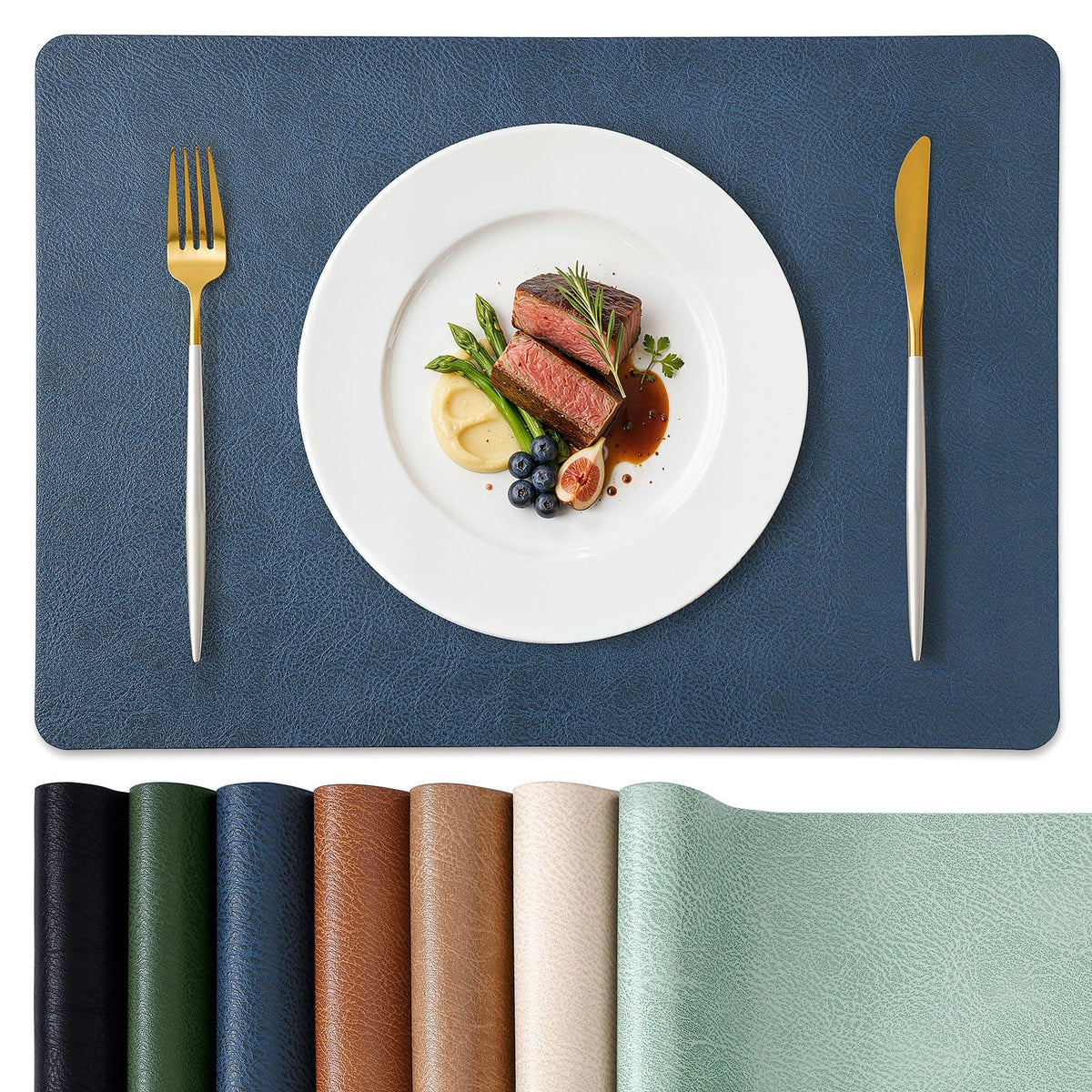 homing Faux Leather Vinyl Placemats Set of 6, Easy to Clean, Beige